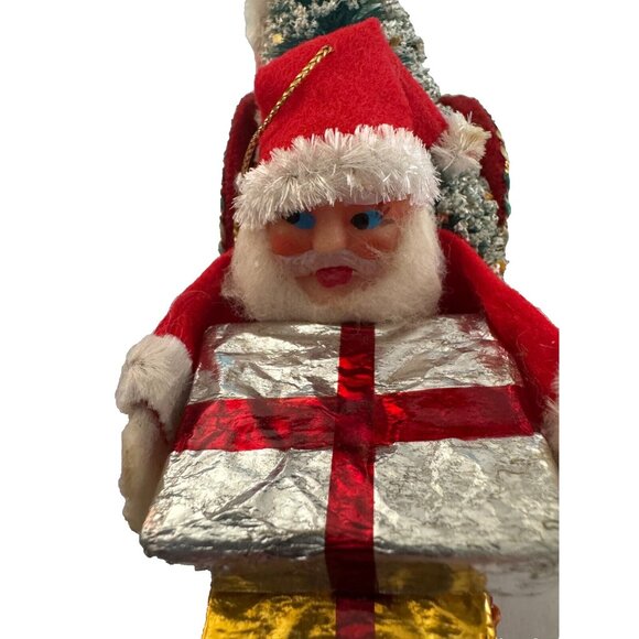 Vintage Red Chenille Santa Sleigh W/ Presents & Bottle Brush Tree Holiday Decor - Picture 7 of 7